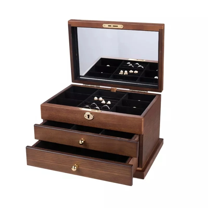 Badge Box Medal Box 4 Drawers Brown Luxury Jewelry Case High Quality with Window Wooden Jewelry Storage Box Jewelry Storage Case